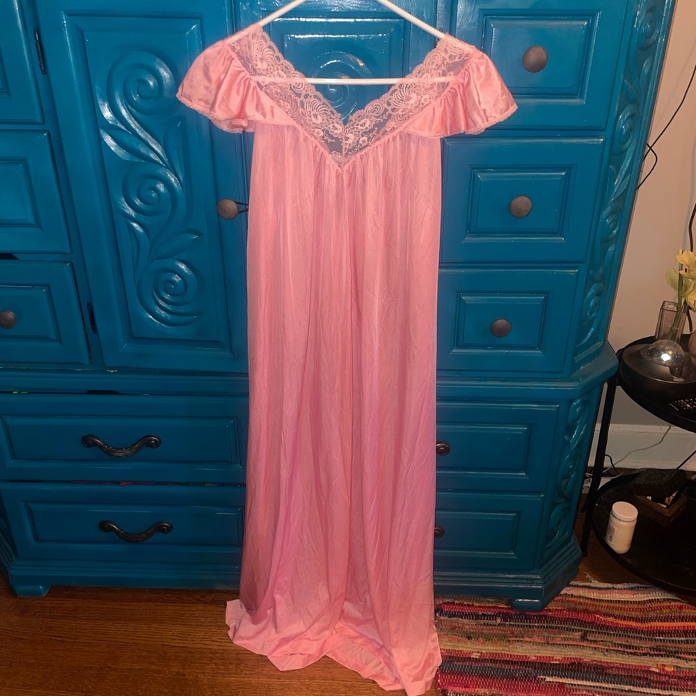 🌸VINTAGE 80’s Full Length Pink Nightgown 🌸 - Picture 12 of 12